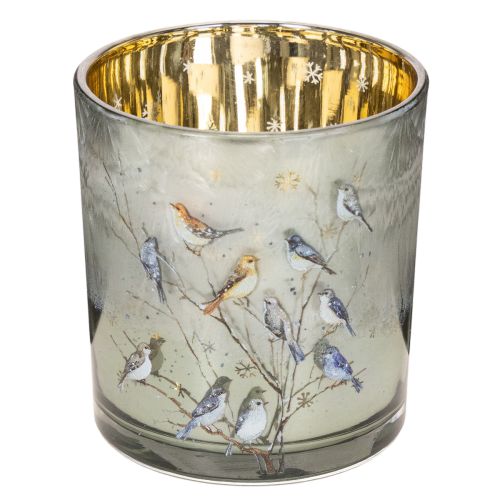 Glass tealight holder with bird and snowflake motif, 8cm, 2 pieces buy online | Floristik24.ie