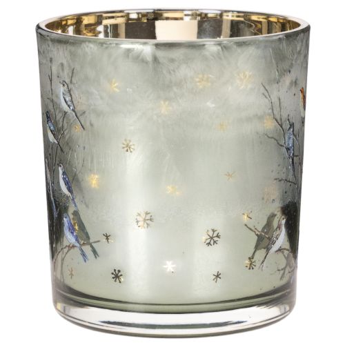 Glass tealight holder with bird and snowflake motif, 8cm, 2 pieces | Floristik24.ie