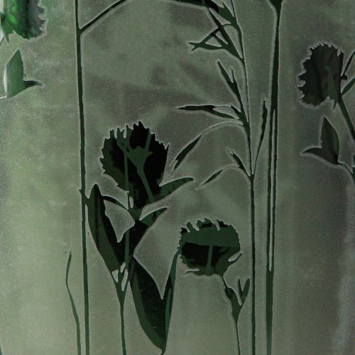 Product Lantern made of white glass with green meadow motif H18cm