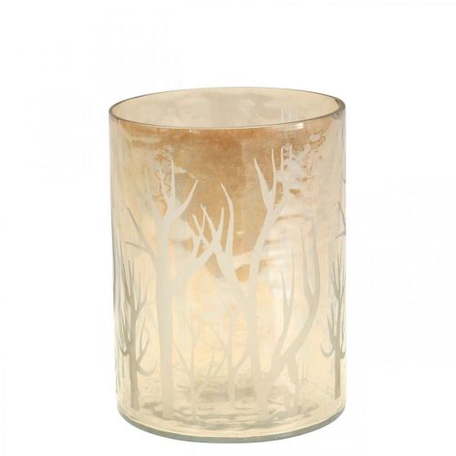 Lantern Glass Deco Trees Brown Tealight Glass Ø9.5cm H13.5cm