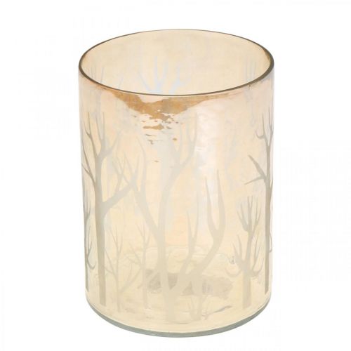 Product Lantern Glass Deco Trees Brown Tealight Glass Ø9.5cm H13.5cm