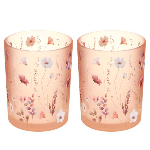 Product Decorative glass lantern with floral motif for stylish home accents, 12.5cm, 2 pieces