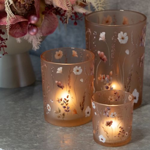 Product Decorative glass lantern with floral motif for stylish home accents, 12.5cm, 2 pieces