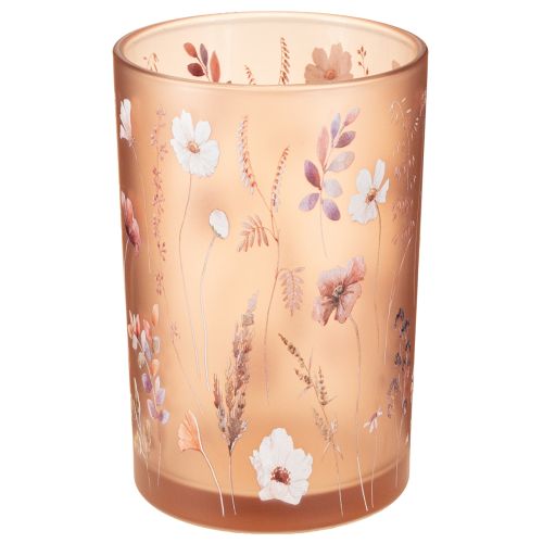 Glass tealight holder with floral motif for cozy moments in the home, 18cm