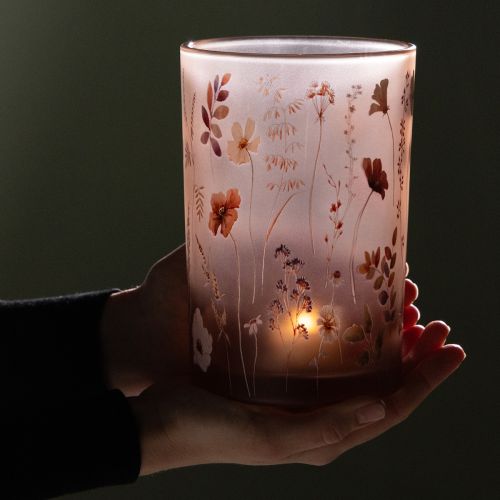 Product Glass tealight holder with floral motif for cozy moments in the home, 18cm