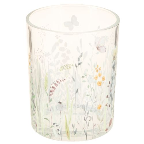 Decorative glass lantern with butterfly meadow motif for stylish home accents, 18cm, 2 pieces
