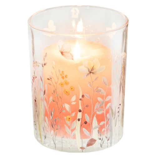 Product Decorative glass lantern with butterfly meadow motif for stylish home accents, 18cm, 2 pieces