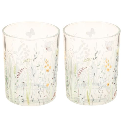 Product Decorative glass lantern with butterfly meadow motif for stylish home accents, 18cm, 2 pieces