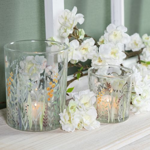 Product Decorative glass lantern with butterfly meadow motif for stylish home accents, 18cm, 2 pieces