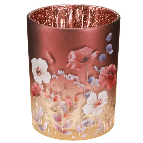 Floristik24 Decorative glass lantern with floral design for elegant home accents, 12.5cm, 2 pieces