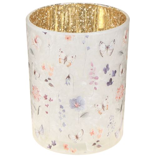 Glass tealight holder with butterfly motif for cozy living moments, 12.5cm, 2 pieces