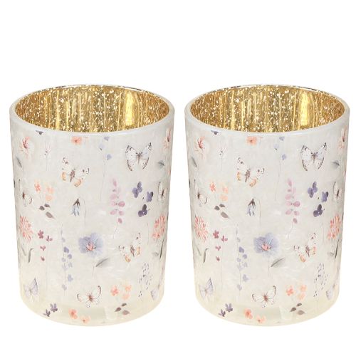 Product Glass tealight holder with butterfly motif for cozy living moments, 12.5cm, 2 pieces