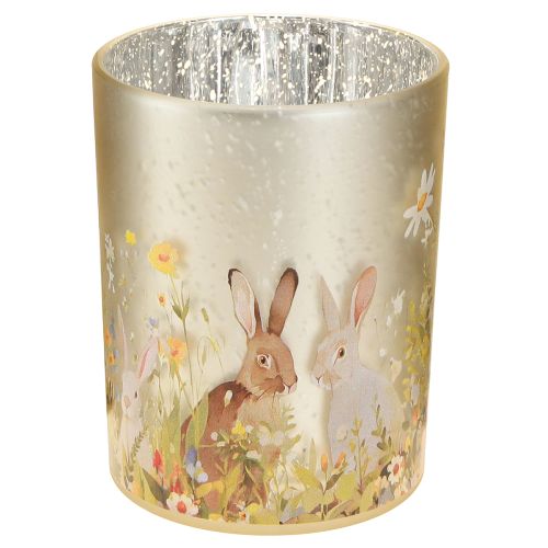 Floristik24 Decorative glass lantern with Easter bunny motif for springtime home accents, 12.5cm, 2 pieces.