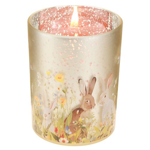 Product Decorative glass lantern with Easter bunny motif for springtime home accents, 12.5cm, 2 pieces.