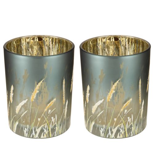 Product Elegant decorative lantern with grass motif for cozy living accents, 12.5cm, 2 pieces.