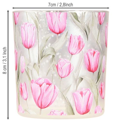 Product Decorative glass lantern with tulip design for springtime home accents, 8cm, 4 pieces.