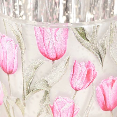 Product Decorative glass lantern with tulip design for springtime home accents, 8cm, 4 pieces.