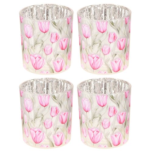 Product Decorative glass lantern with tulip design for springtime home accents, 8cm, 4 pieces.