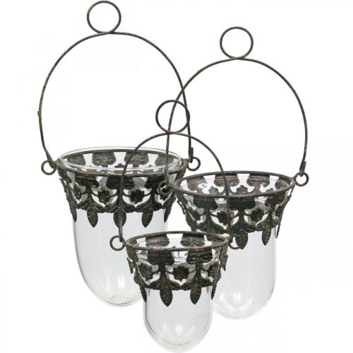 Lantern glass for hanging decoration 24/28/30cm set of 3