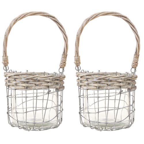 Product Lantern for hanging glass metal willow Ø14.5cm 2pcs