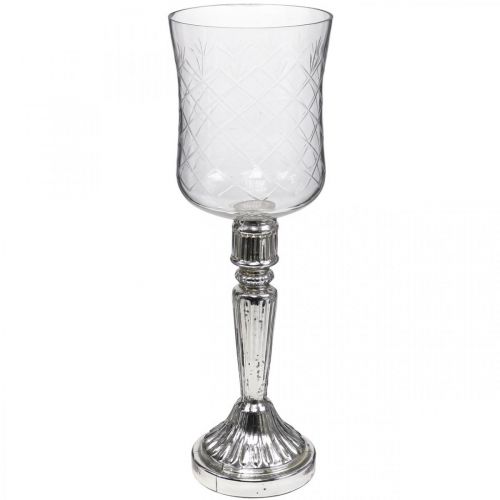 Floristik24 Lantern glass candle glass antique look clear, silver Ø11.5cm H34.5cm