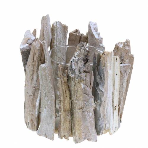 Lantern wood white washed Ø14cm H14cm