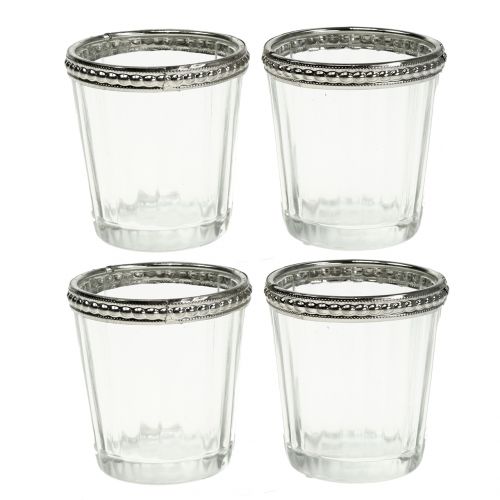 Tealight glass antique with metal rim Ø6cm H6cm 4pcs