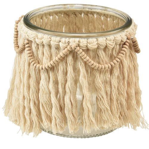 Product Lantern glass fringes macrame cream boho Ø9.5cm 4pcs