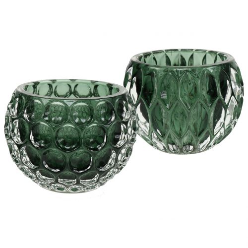 Floristik24 Lantern glass dark green Ø8cm H6cm 2pcs