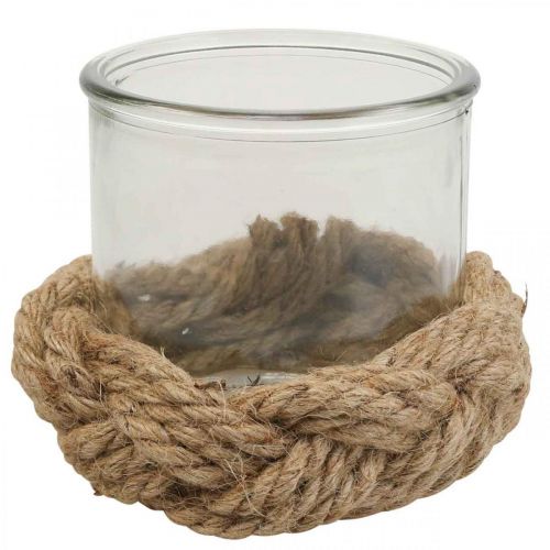 Lantern glass natural fiber hemp braided Ø13cm H10cm