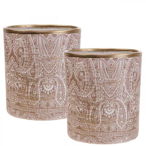 Lantern Glass Tea Light Holder Paisley Pattern Ø8cm H9cm 2pcs