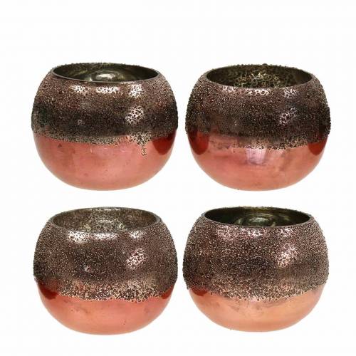 Floristik24 Lantern glass copper Ø8.5cm H6.5cm 4pcs