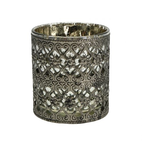 Floristik24 Lantern glass with oriental pattern silver Ø7.5cm H8cm