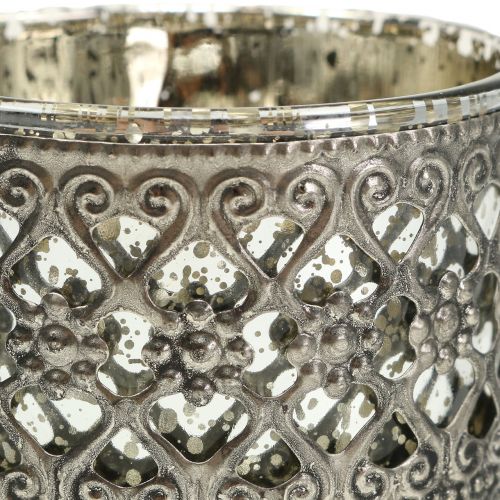 Floristik24 Lantern glass with oriental pattern silver Ø7.5cm H8cm