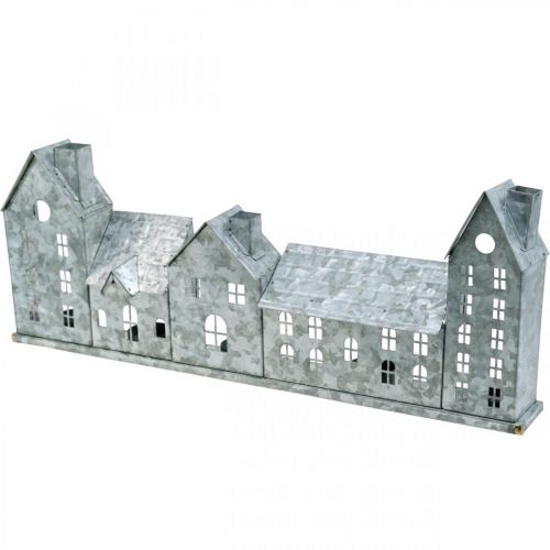 Row of houses, metal decoration for lighting, Advent decoration, silver lantern L52cm H20cm | Floristik24.ie