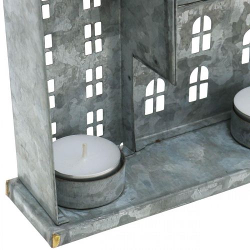 Floristik24 Row of houses, metal decoration for lighting, Advent decoration, silver lantern L52cm H20cm