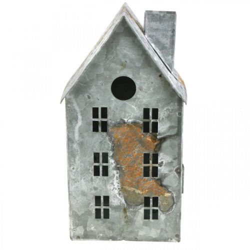 Lantern house metal shabby chic white washed, rust H20cm