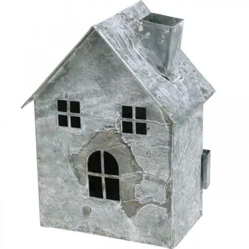 Product Lantern house metal, shabby chic, Christmas decoration, white washed, antique look H14.5cm