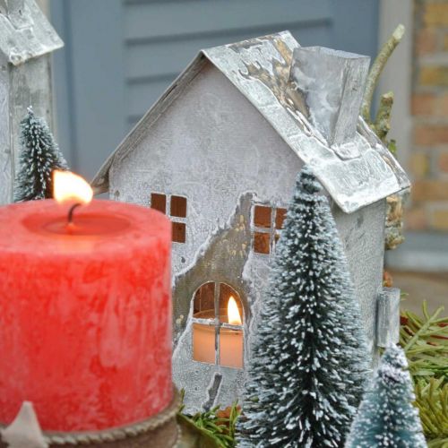 Product Lantern house metal, shabby chic, Christmas decoration, white washed, antique look H14.5cm