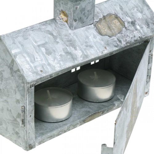 Product Lantern house metal, decoration for Christmas, shabby chic, white washed, antique look H12.5cm L17.5cm