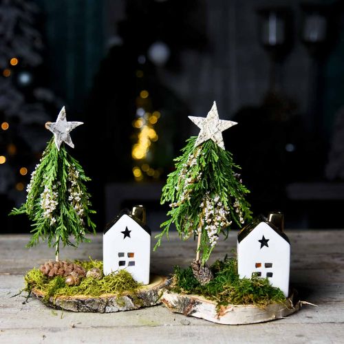 Floristik24 Lantern house ceramic light house for tealight white, gold 10cm 3pcs