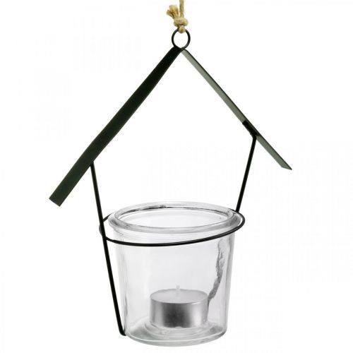 Product Lantern house, tealight holder for hanging, metal decoration, glass H21.5cm 2pcs