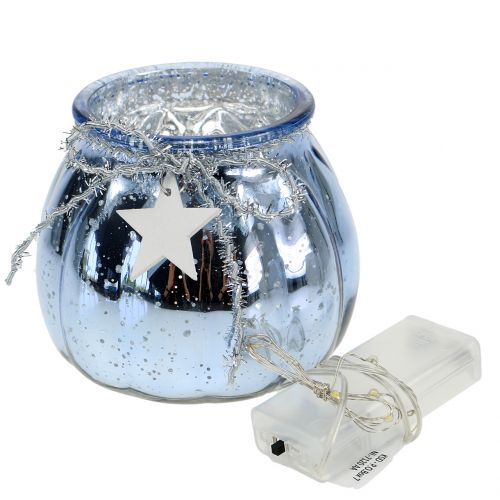 Floristik24 Lantern light blue with LED light Ø11cm H10cm