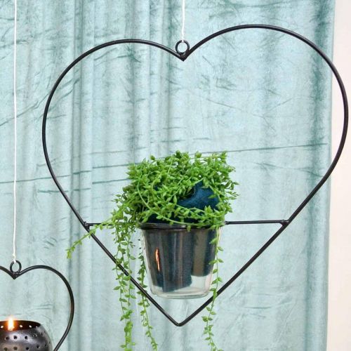 Product Lantern heart metal 28cm tea light holder for hanging glass 9cm