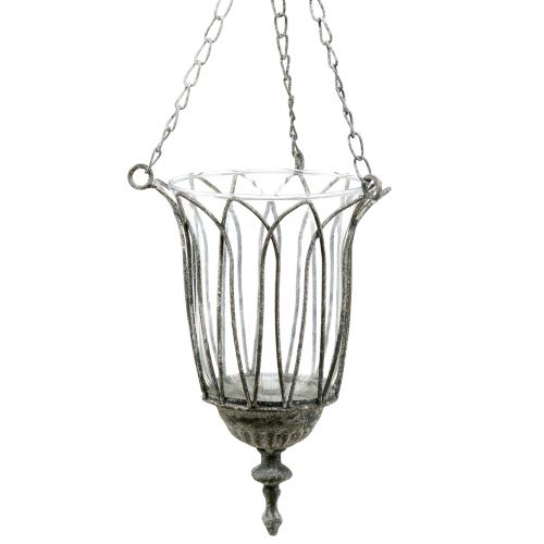 Floristik24 Hanging lantern gray Ø14cm H45cm