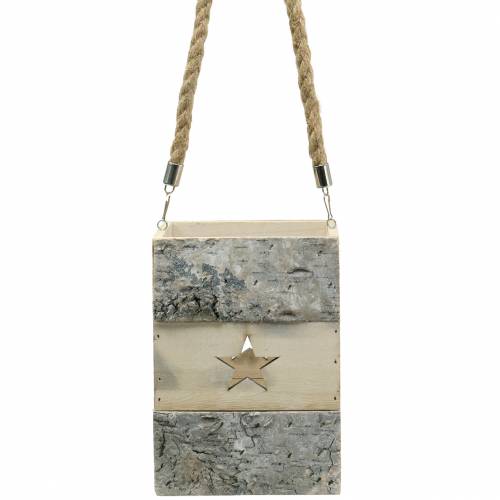 Product Birch wood lantern with handle 14.5cm x 14.5cm H20cm