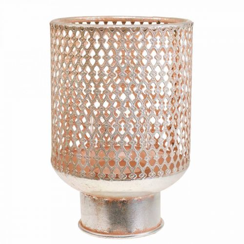 Product Lantern metal candle holder glass silver pink Ø18cm H27cm