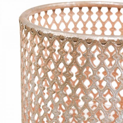 Product Lantern metal candle holder glass silver pink Ø18cm H27cm