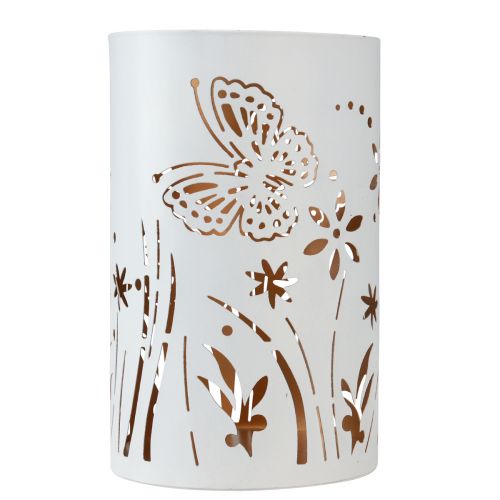 Product Lantern metal white gold butterfly Ø12.5cm H20.5cm