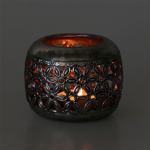 Floristik24 Silver lantern with floral pattern Ø9.5cm H7cm